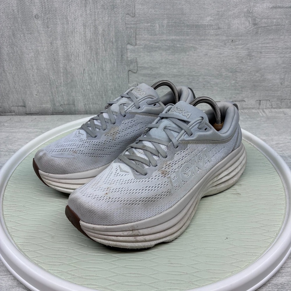 Hoka Bondi 8 Running Shoes Mens 8.5 Gray Mesh Cushioned Sneakers 1123202 LRNC